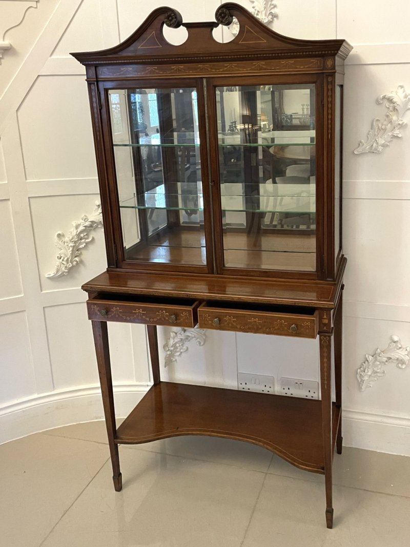 Outstanding Quality Antique Victorian Mahogany Inlaid Display Cabinet - Image 2